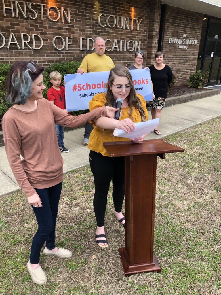 Parents read proclamation outside Johnston County Board of Education